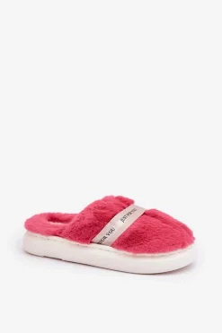 Futrzane Kapcie Z Ozdobnym Paskiem Różowe Savalithea
