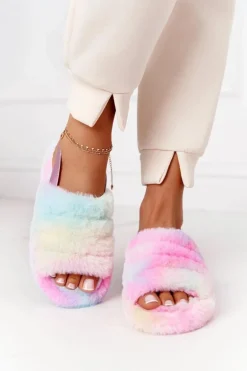 Futrzane Papcie Na Platformie Kolorowe Snowflake