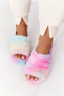 Futrzane Papcie Na Platformie Kolorowe Snowflake