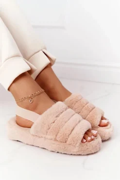 Futrzane Papcie Na Platformie Beżowe Snowflake