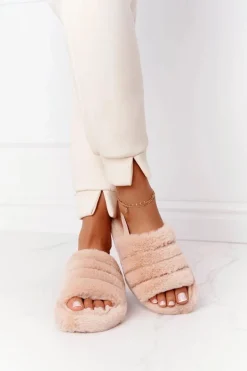 Futrzane Papcie Na Platformie Beżowe Snowflake