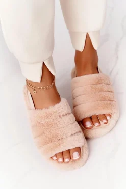 Futrzane Papcie Na Platformie Beżowe Snowflake