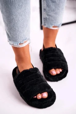 Futrzane Papcie Na Platformie Czarne Snowflake