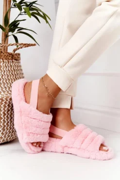 Futrzane Papcie Na Platformie Jasnoróżowe Snowflake