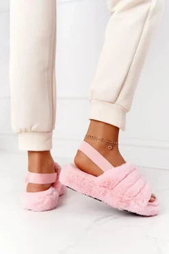 Futrzane Papcie Na Platformie Jasnoróżowe Snowflake