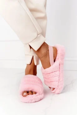 Futrzane Papcie Na Platformie Jasnoróżowe Snowflake