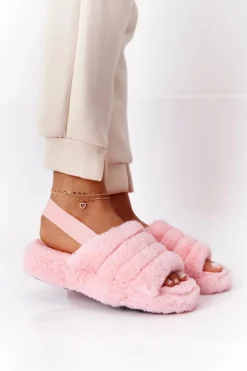 Futrzane Papcie Na Platformie Jasnoróżowe Snowflake