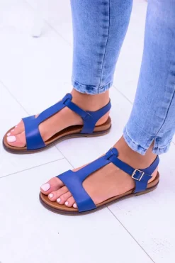 Granatowe Damskie Płaskie Sandałki Sunnyside