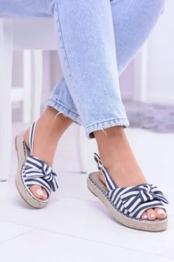 Granatowe Damskie Sandały Espadryle Kokardy Buni