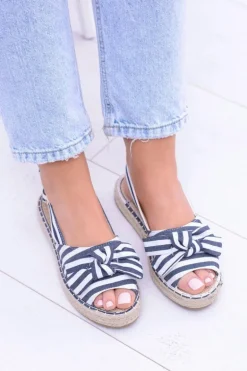 Granatowe Damskie Sandały Espadryle Kokardy Buni