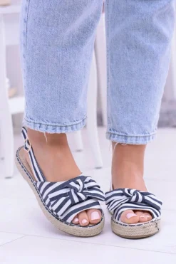 Granatowe Damskie Sandały Espadryle Kokardy Buni