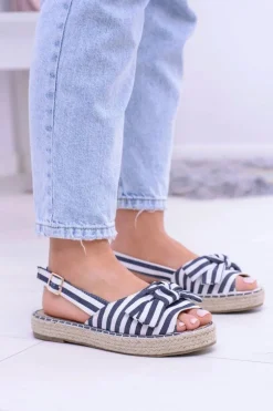 Granatowe Damskie Sandały Espadryle Kokardy Buni