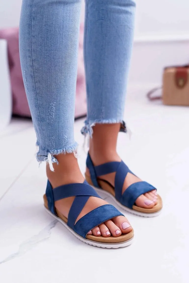 Granatowe Sandały Damskie Z Gumkami Itako