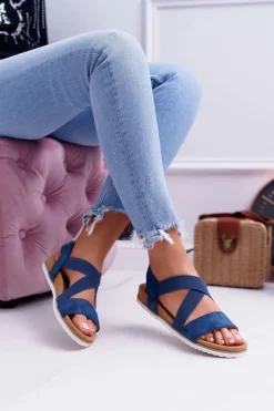 Granatowe Sandały Damskie Z Gumkami Itako