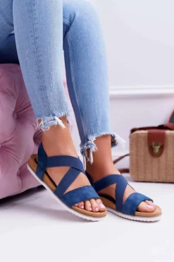 Granatowe Sandały Damskie Z Gumkami Itako