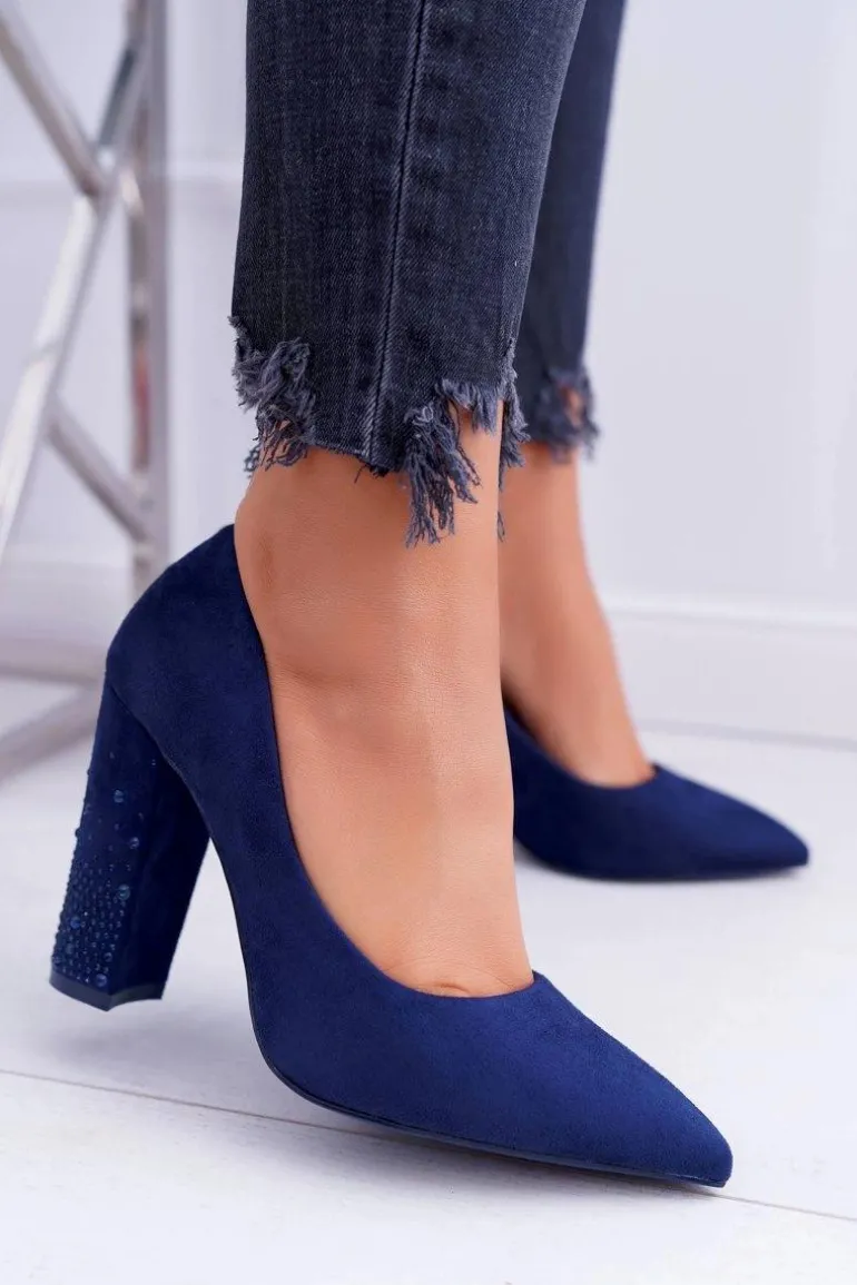 Granatowe Zamszowe Czółenka Razor