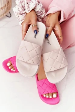 Gumowe Klapki Damskie Beżowe Let's Swim