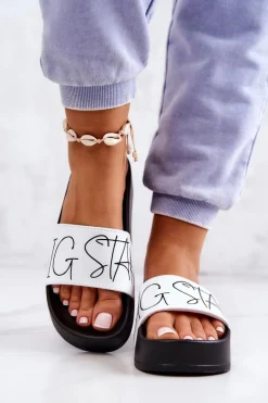 Gumowe Klapki Damskie Big Star JJ274A275 Czarno-Białe