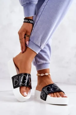 Gumowe Klapki Damskie Big Star JJ274A276 Biało-Czarne