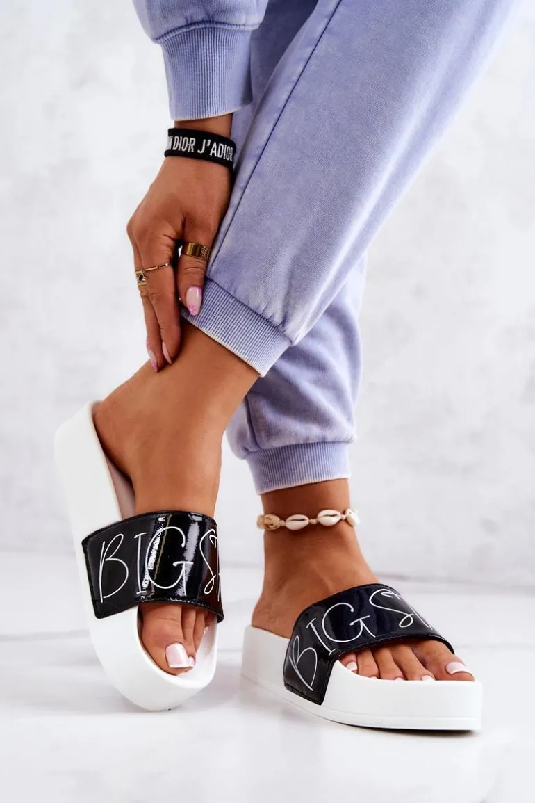 Gumowe Klapki Damskie Big Star JJ274A276 Biało-Czarne