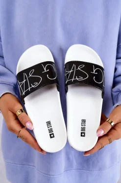 Gumowe Klapki Damskie Big Star JJ274A276 Biało-Czarne