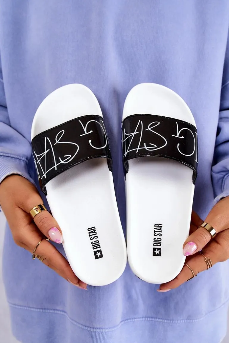 Gumowe Klapki Damskie Big Star JJ274A276 Biało-Czarne