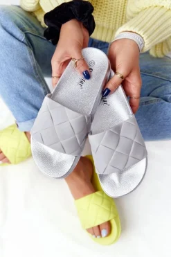 Gumowe Klapki Damskie Szaro-Srebrne Let's Swim