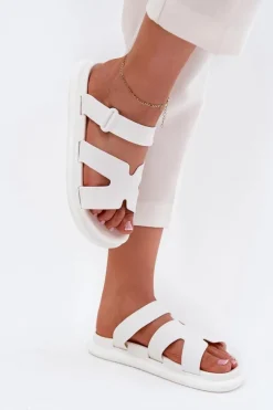 Gumowe Klapki Damskie Z Paskiem Białe Tavirae