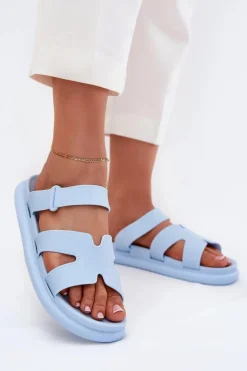 Gumowe Klapki Damskie Z Paskiem Niebieskie Tavirae