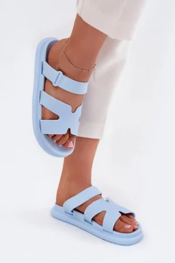 Gumowe Klapki Damskie Z Paskiem Niebieskie Tavirae