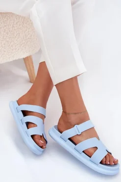 Gumowe Klapki Damskie Z Paskiem Niebieskie Tavirae