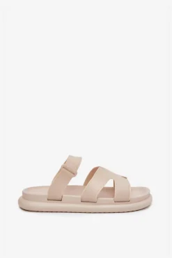 Gumowe Klapki Damskie Z Paskiem Beżowe Tavirae