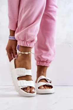 Gumowe Klapki Na Platformie Białe Westie