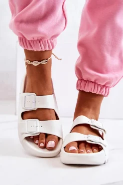 Gumowe Klapki Na Platformie Białe Westie