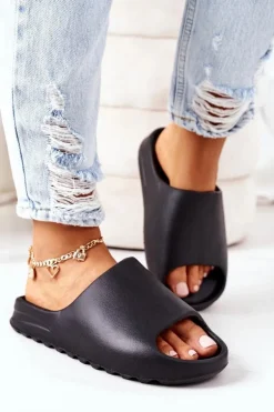 Gumowe Klapki Na Platformie Czarne Squishy