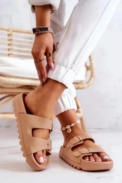 Gumowe Klapki Na Platformie Ciemnobeżowe Westie