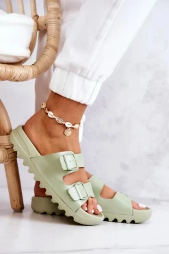 Gumowe Klapki Na Platformie Zielone Westie