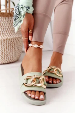 Gumowe Klapki Z Łańcuchem Jasnozielone One Moment