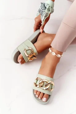 Gumowe Klapki Z Łańcuchem Jasnozielone One Moment