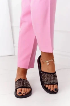 Gumowe Klapki Z Cekinami Czarne Tonya