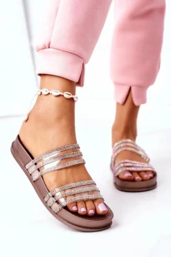 Gumowe Klapki Z Cyrkoniami Różowe Złoto Miss You