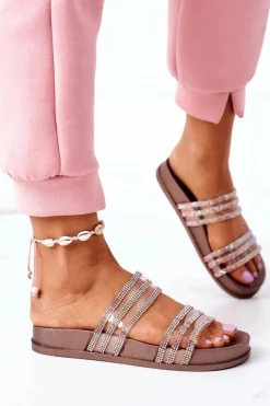 Gumowe Klapki Z Cyrkoniami Różowe Złoto Miss You