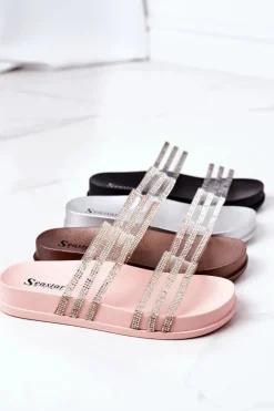 Gumowe Klapki Z Cyrkoniami Czarne Miss You