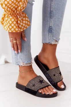 Gumowe Klapki Z Dżetami Czarne Edie