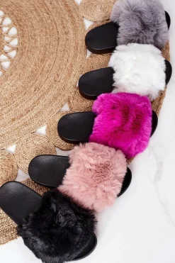 Gumowe Klapki Z Futerkiem Różowe Soft