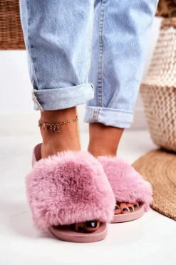 Gumowe Klapki Z Futerkiem Różowe Sensitive