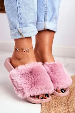 Gumowe Klapki Z Futerkiem Różowe Sensitive