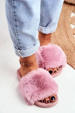 Gumowe Klapki Z Futerkiem Różowe Sensitive