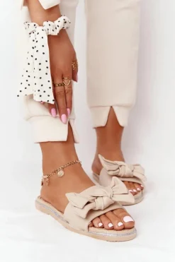 Gumowe Klapki Z Kokardą Beżowe Andrea