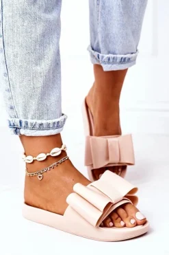 Gumowe Klapki Z Kokardą Beżowe April